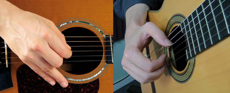 การดีดและเกากีตาร์ด้วยมือขวา